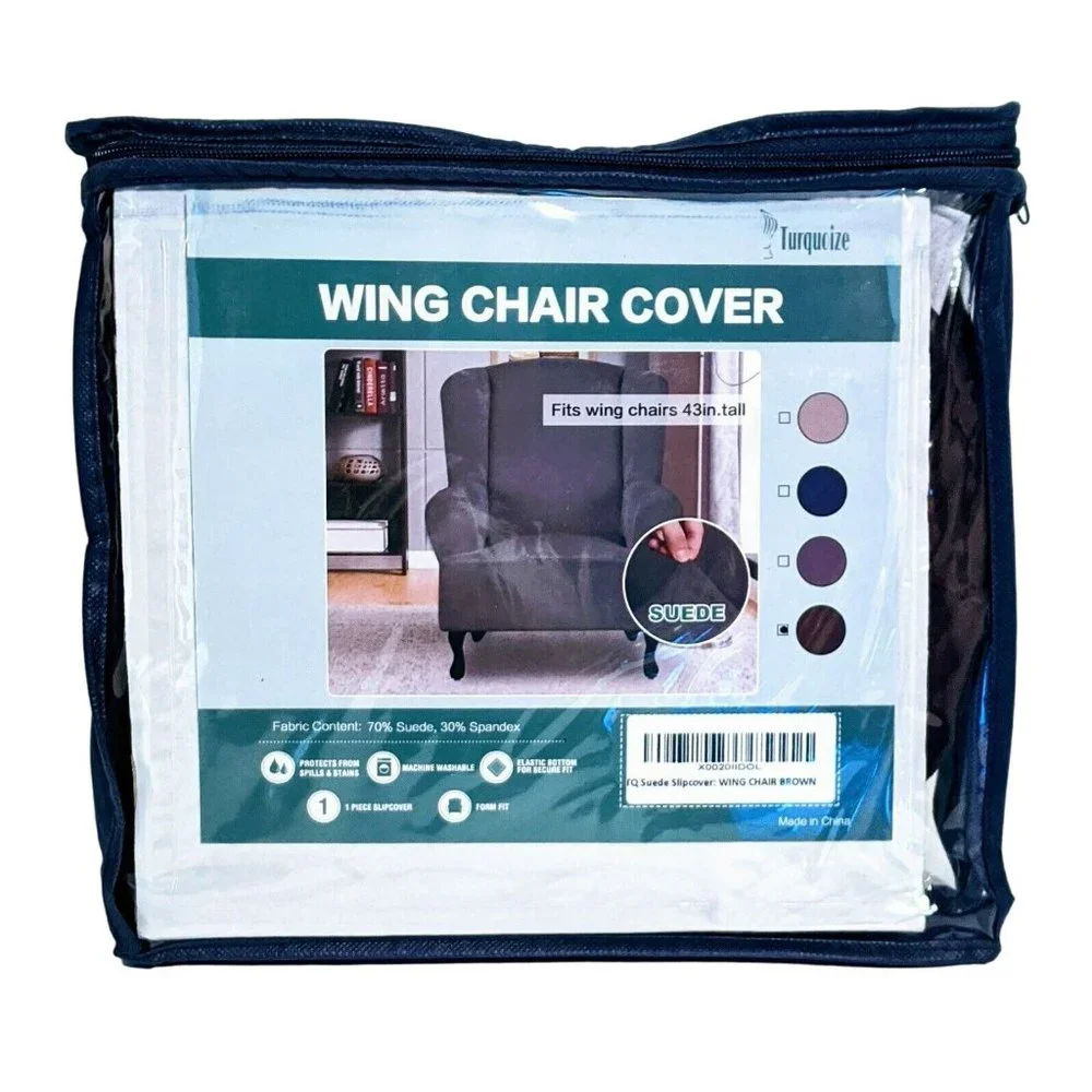 Turquoize Wing Chair Slipcover Suede Protector 1-Piece, Color Brown